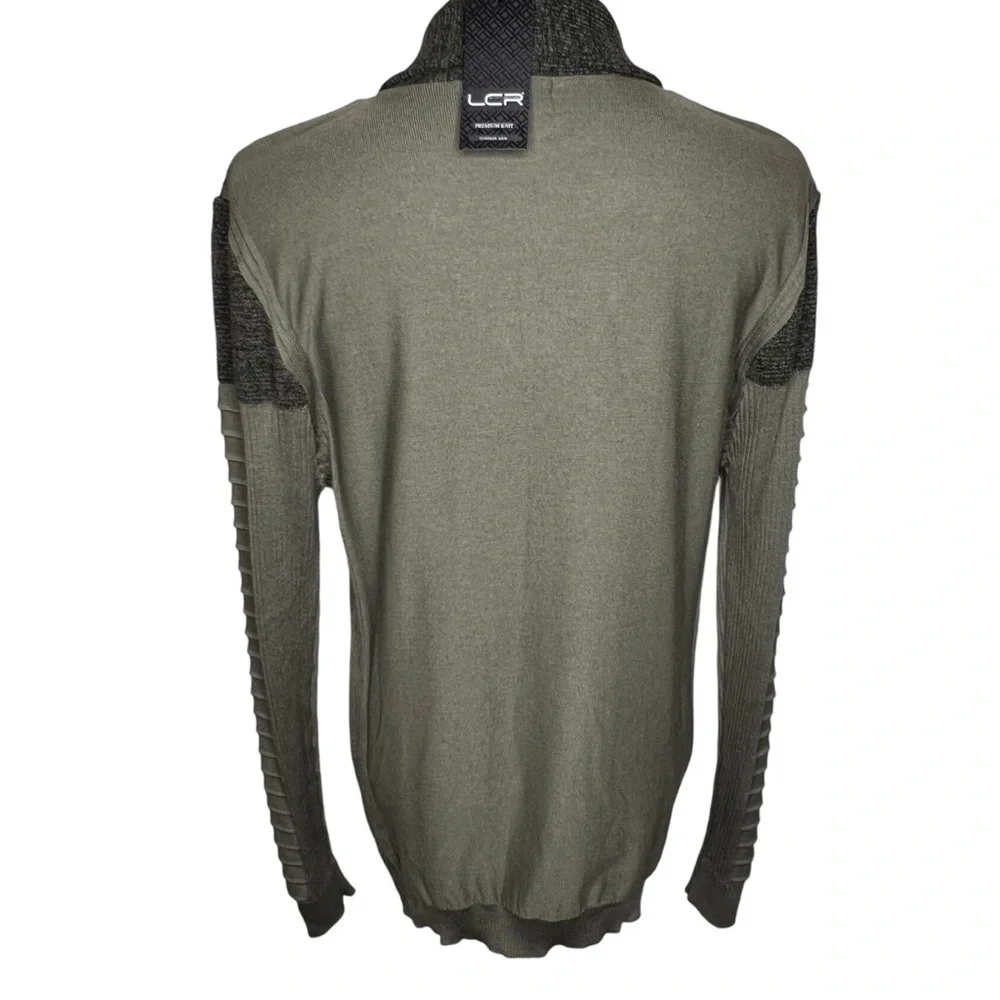 LCR Black Edition Olive Green Shawl Collar Hardware Detail Sweater Size XL NWT